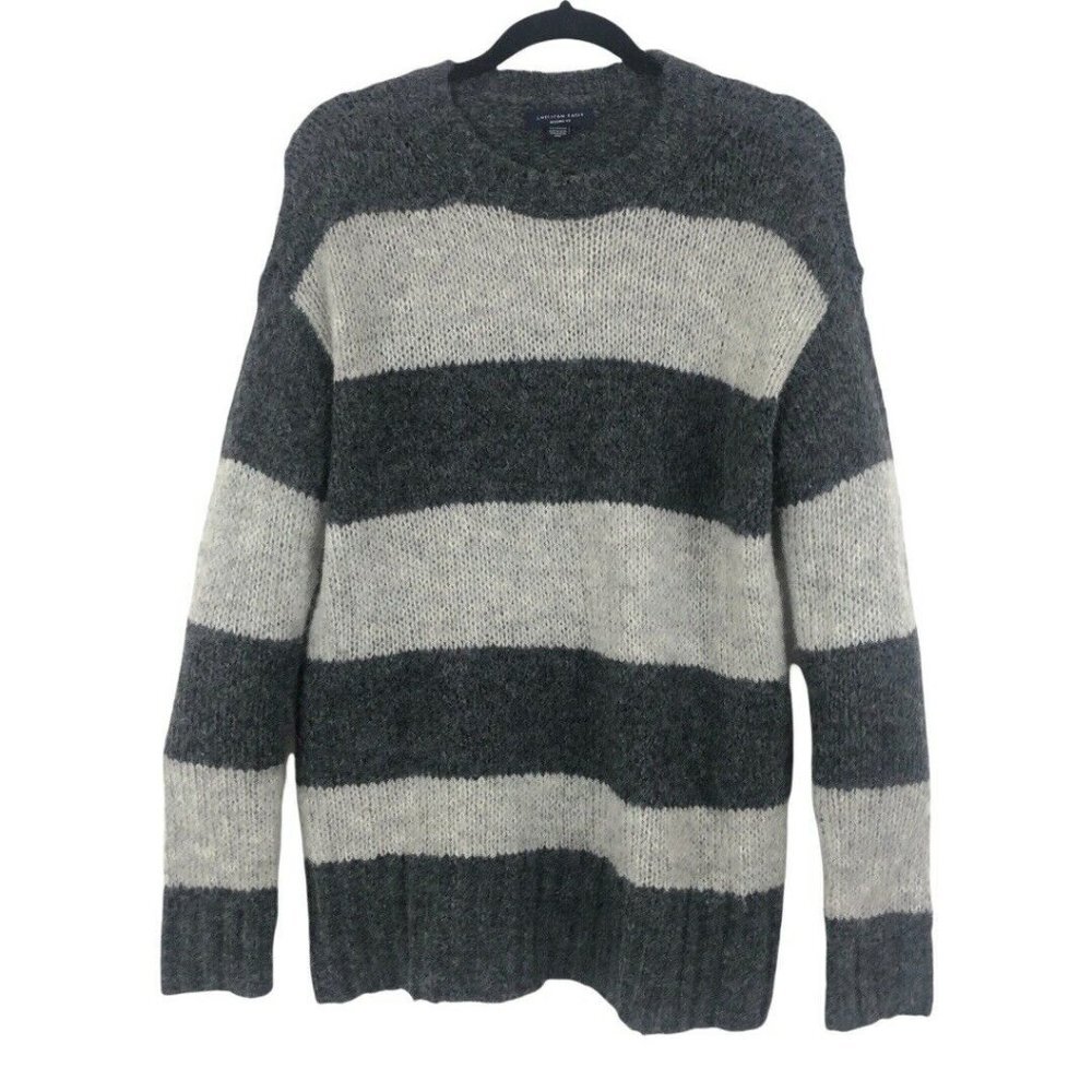 American Eagle Size XS Jegging Fit Gray Striped Oversized Wool Blend Sweater